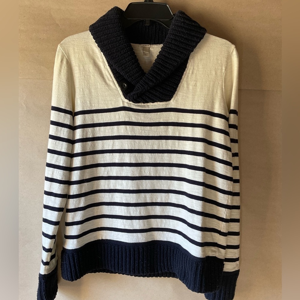 J. Crew Navy Textured Knit Sweater with shawl collar. Size S.